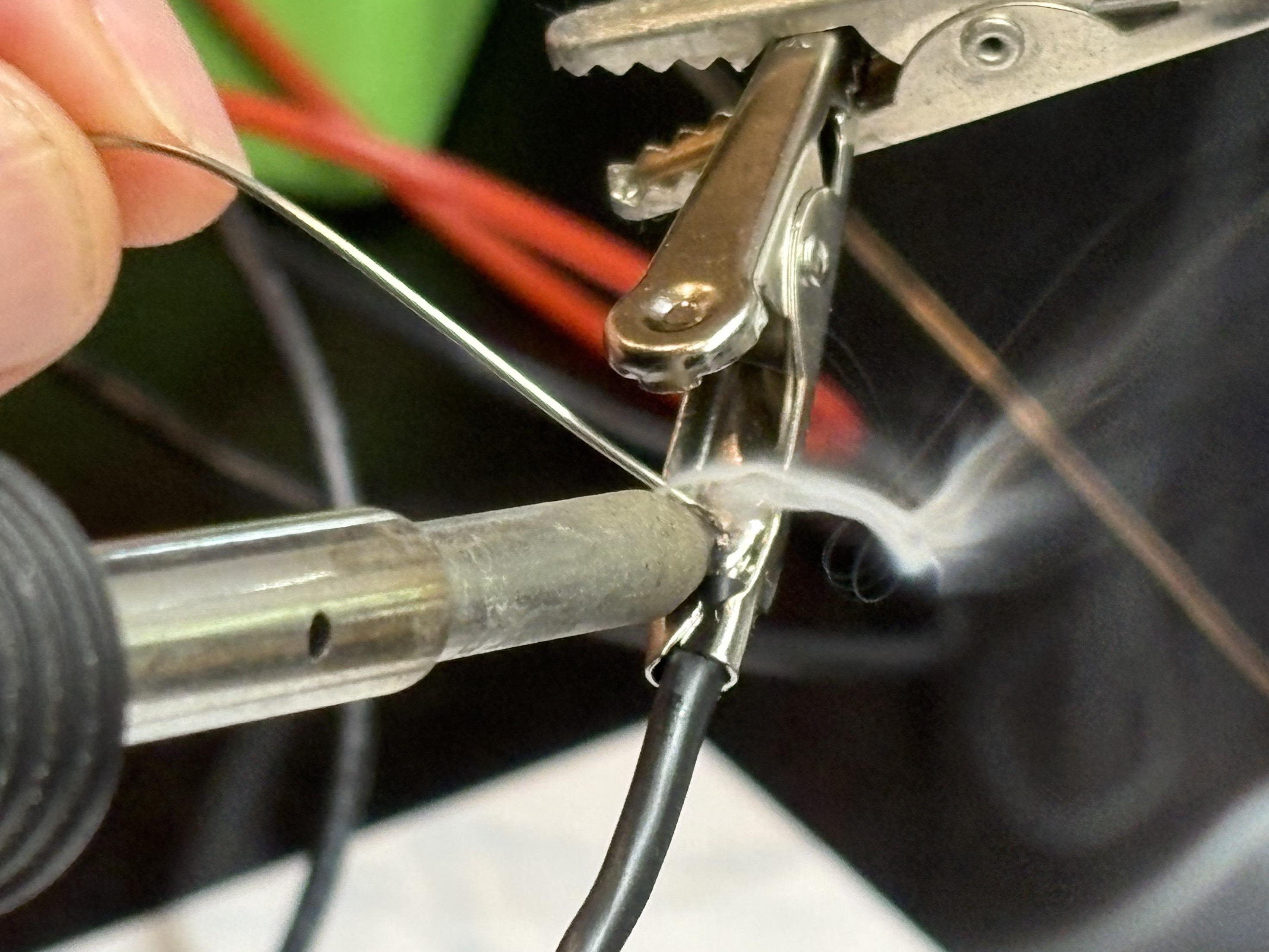 Step 25: Soldering croc clip connection